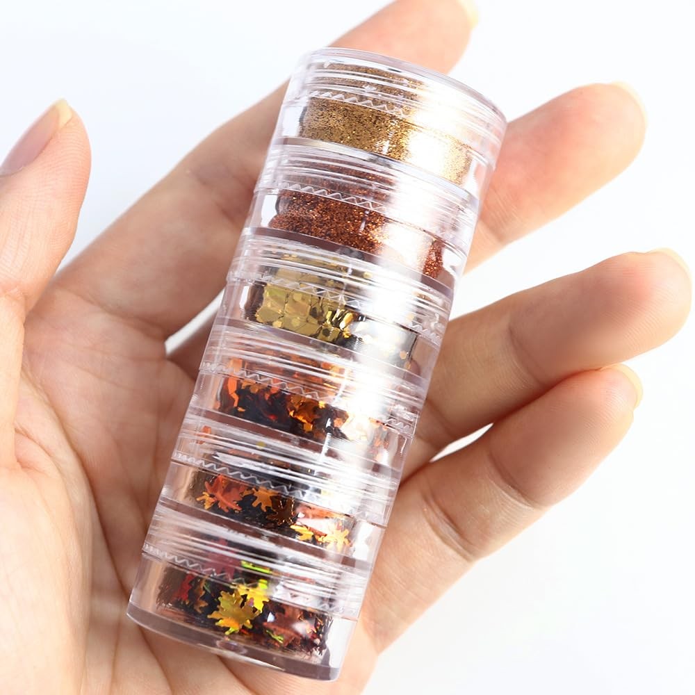 Fall Leaves Nail Art Glitter Set - 6 Boxes Gold Red Yellow Sequins for Nails