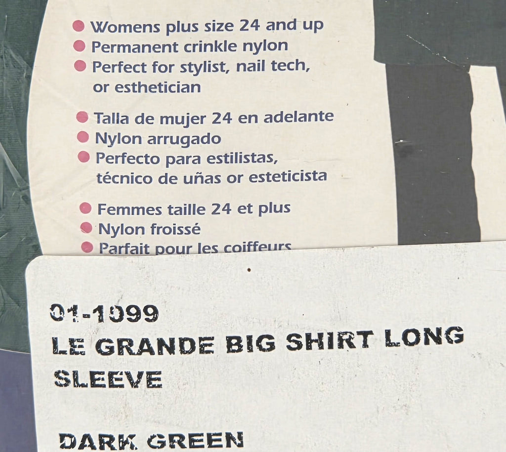 Big Green Shirt for Stylist - Size 24 Extended LeGrande Nylon Smock