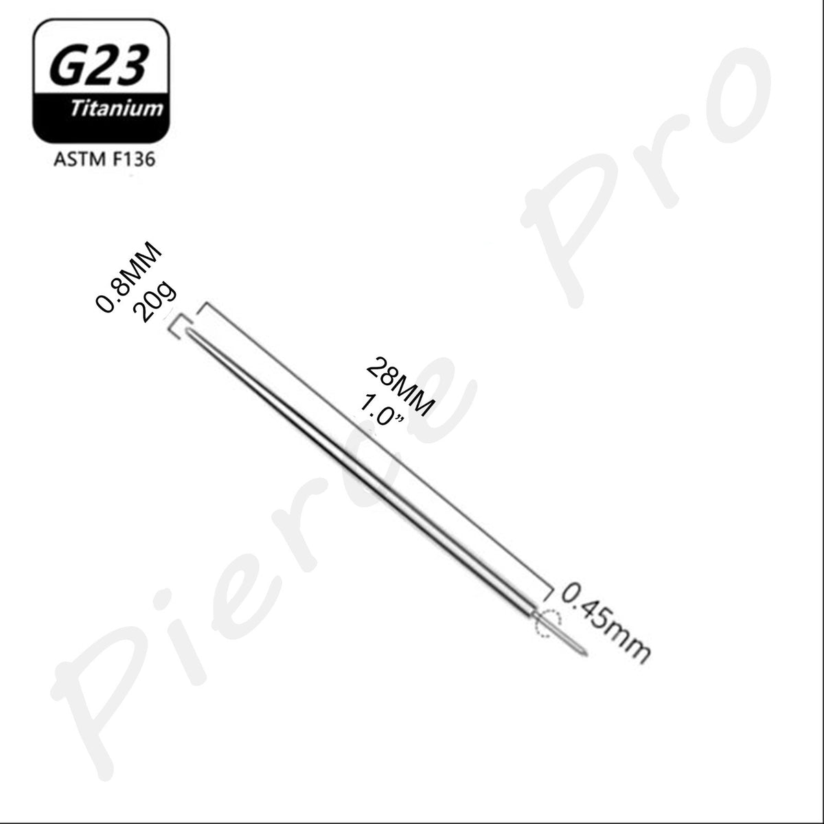 Titanium Piercing Taper Insertion Pins, 16g-20g, 30mm Length (4pc)