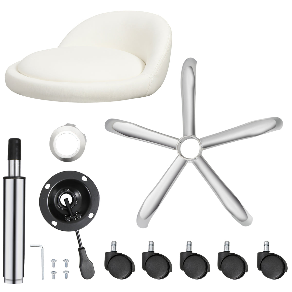 Adjustable Hydraulic Swivel Salon Stool with Backrest - White