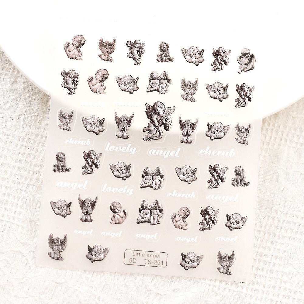 Self-Adhesive 5D Angel Nail Art Stickers, Embossed Nail Decals for Manicure