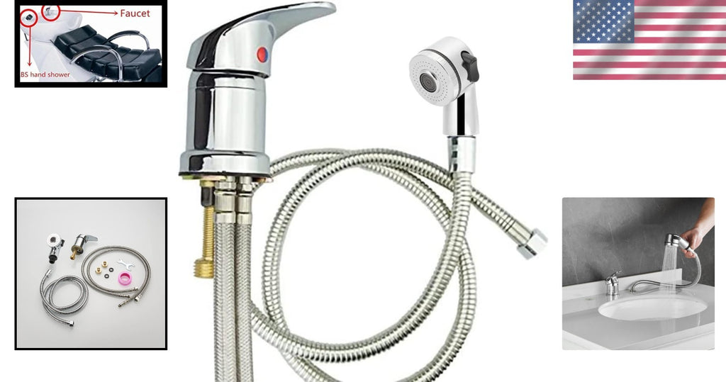 Salon Shampoo Bowl Faucet with Adjustable Shower Spray Chrome Finish