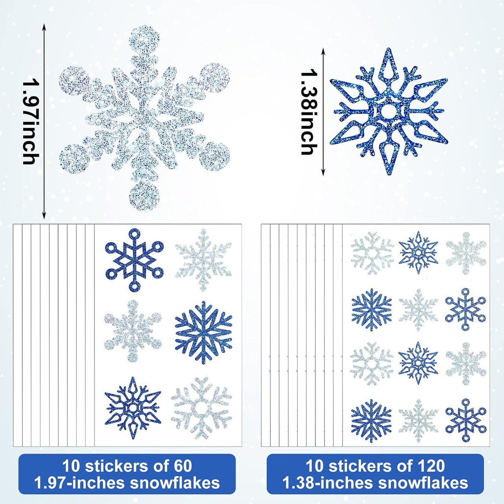 180 Pcs Winter Snowflake Temporary Tattoos Glitter Stickers