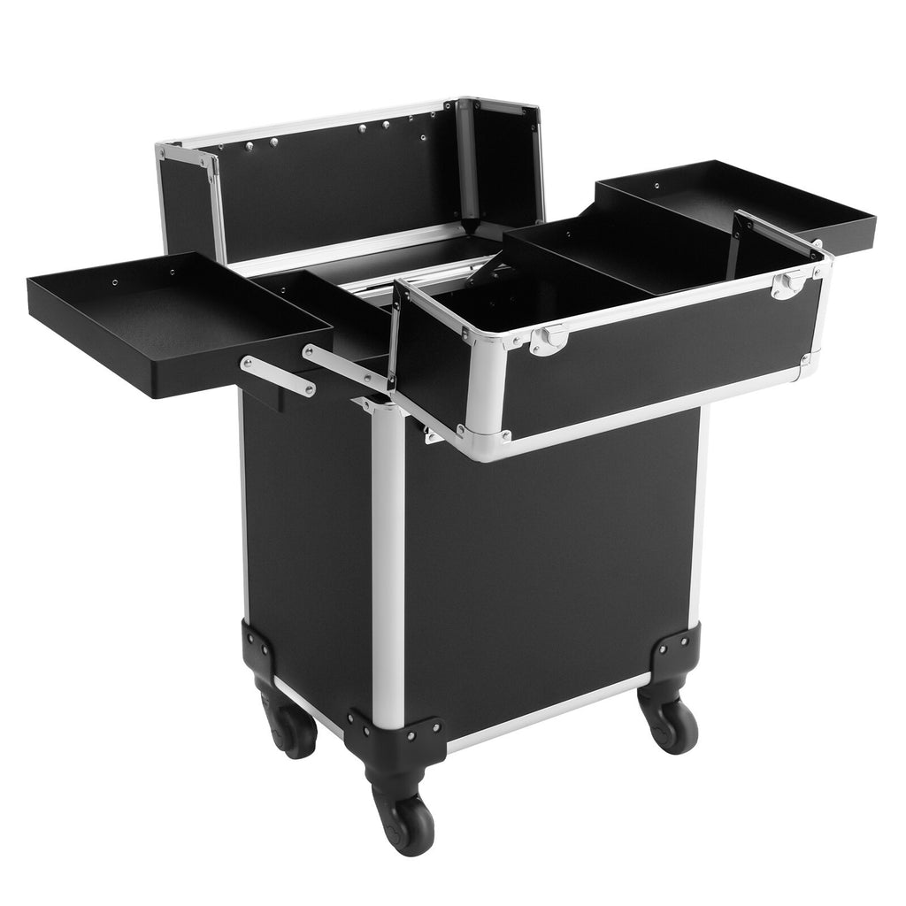 Rolling Makeup Train Case with Locking Compartments and Wheels - Salon Beauty Organizer