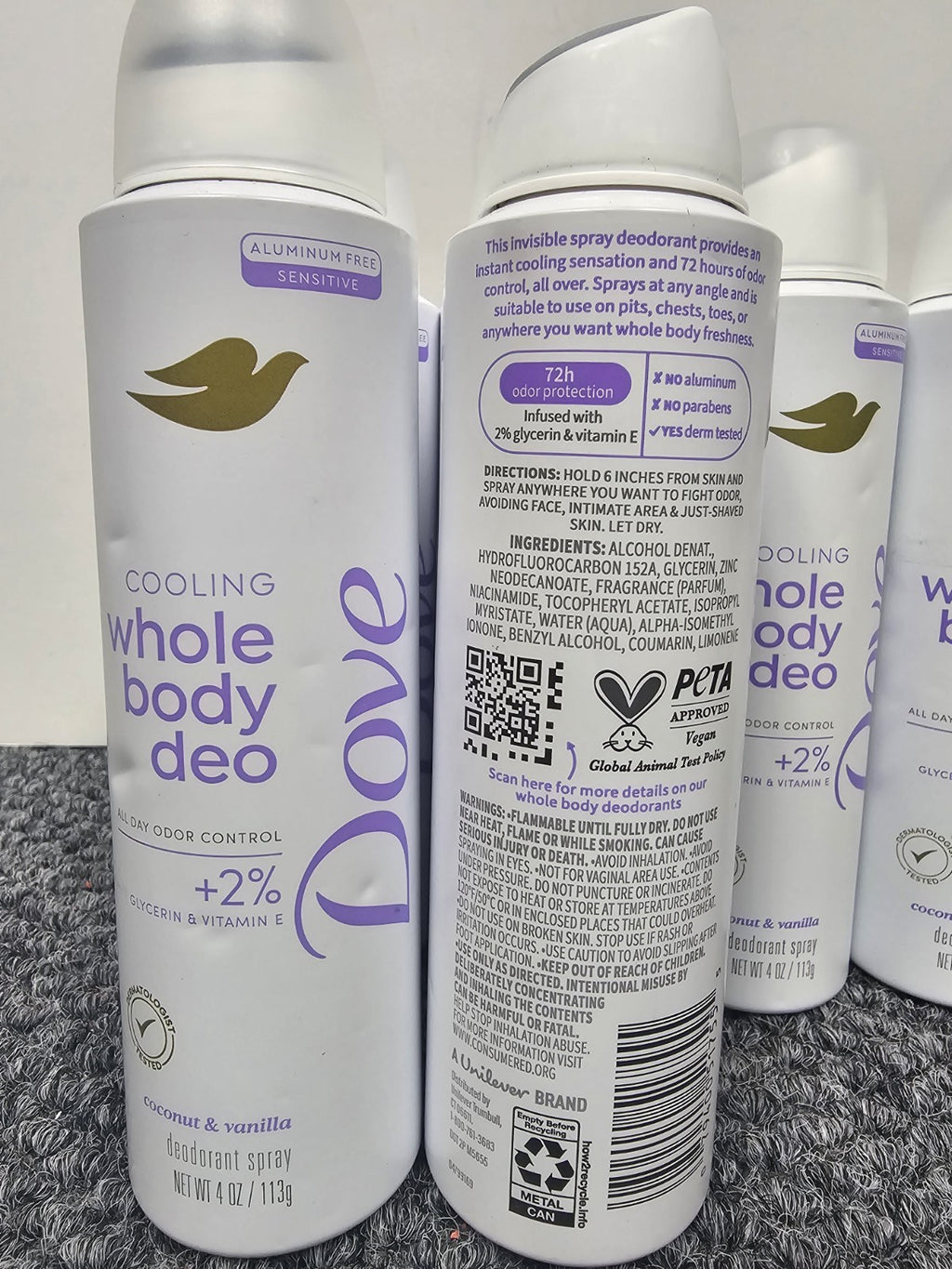 Six Pack of Dove Cooling Body Deodorant Spray Coconut Vanilla 4oz