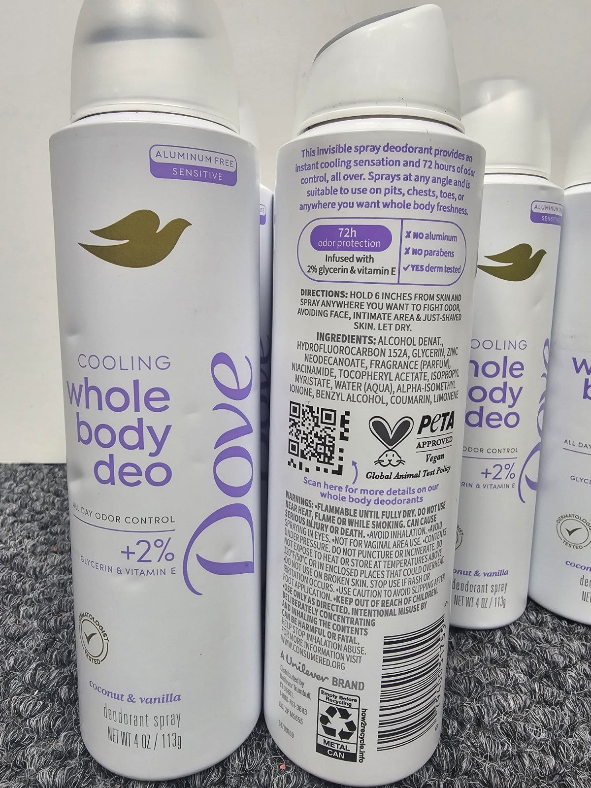 Six Pack of Dove Cooling Body Deodorant Spray Coconut Vanilla 4oz