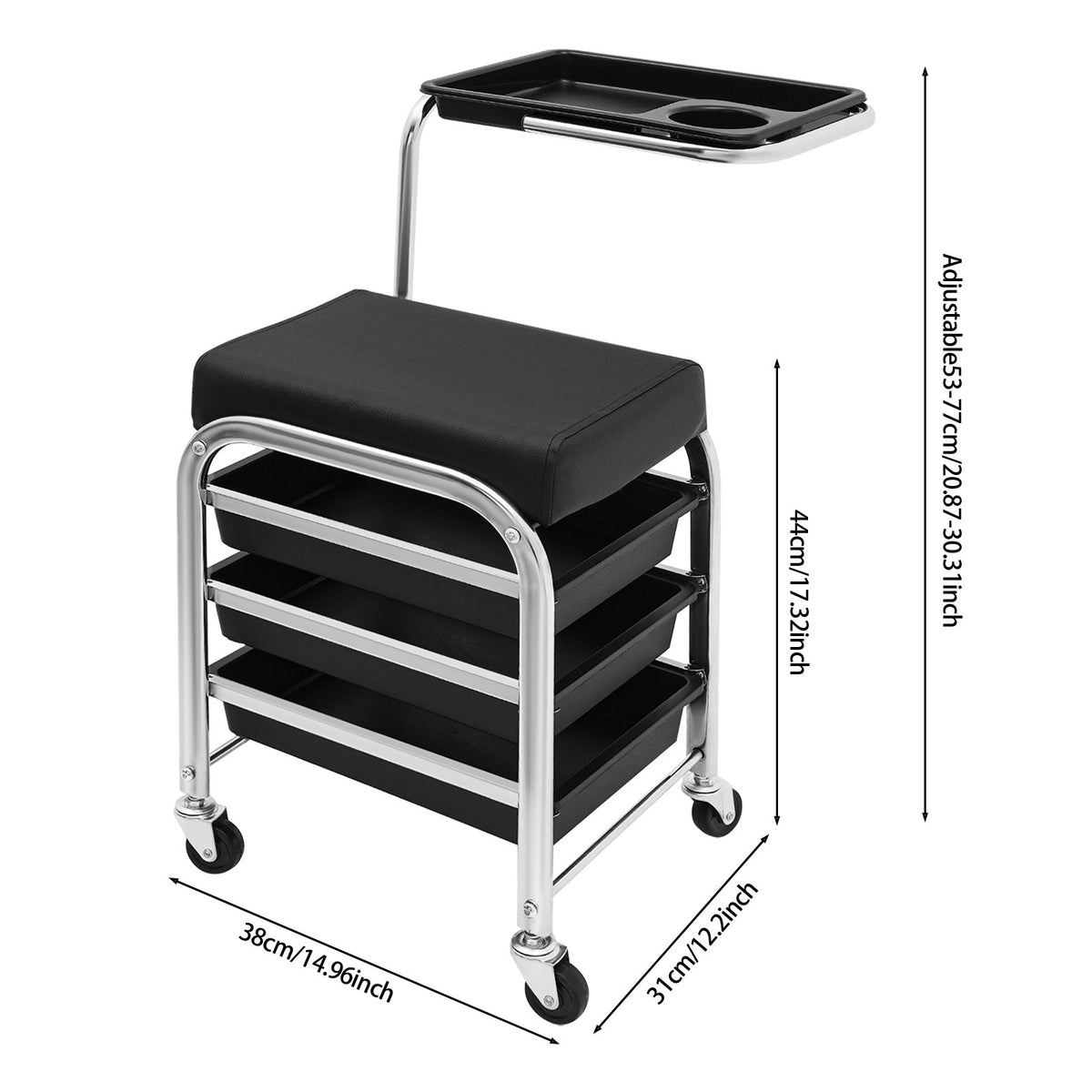 Manicure & Pedicure Tool Storage Cart with Adjustable Tray and Casters