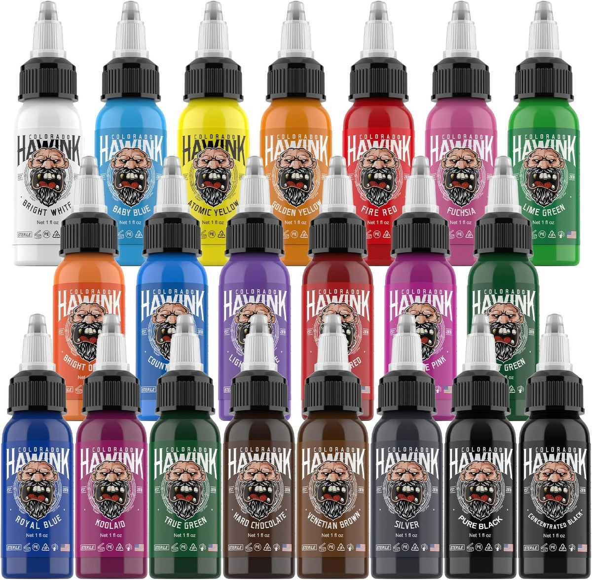 Tattoo Ink Color Set 21 Colors 1 oz (30ml) - Professional Pigment Kit