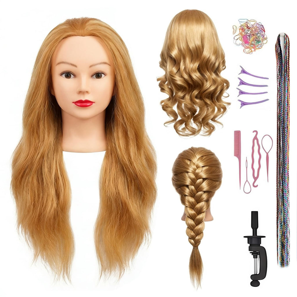 26 Inch Human Hair Mannequin Head for Hair Styling Practice and Braiding