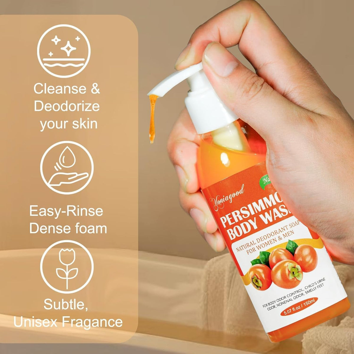 Natural Persimmon Body Wash for Odor Control - 2 Pack