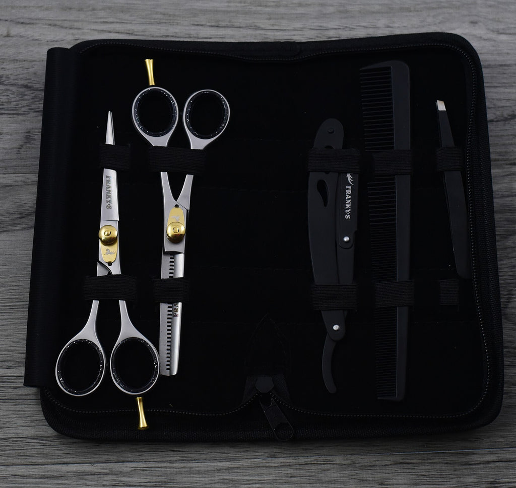 Professional Hair Cutting & Thinning Scissors Set with Razor and Pouch - 6.5 Inch