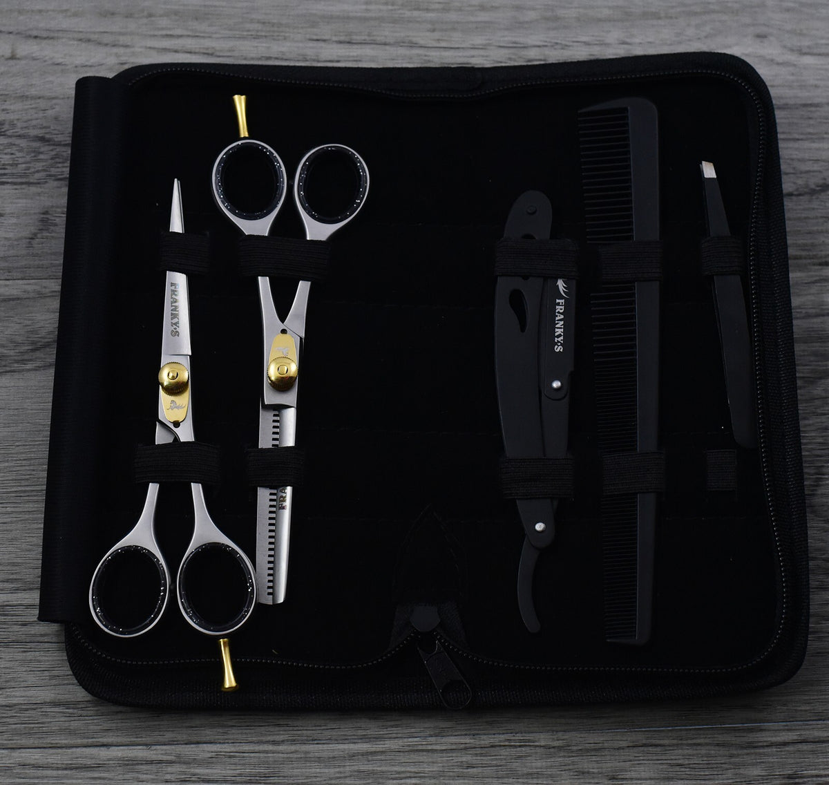 Professional Hair Cutting & Thinning Scissors Set with Razor and Pouch - 6.5 Inch