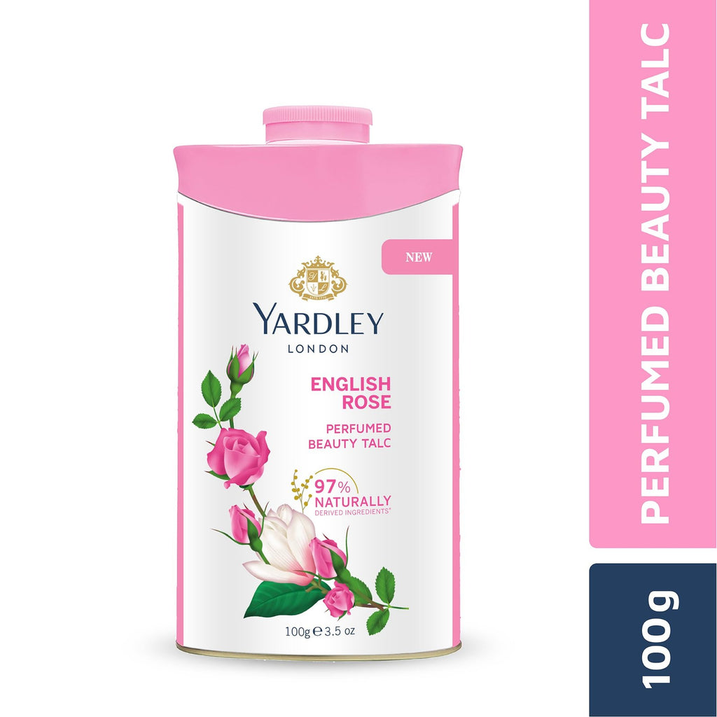 English Rose Perfumed Deodorizing Talc - Fine Body Powder for Freshness
