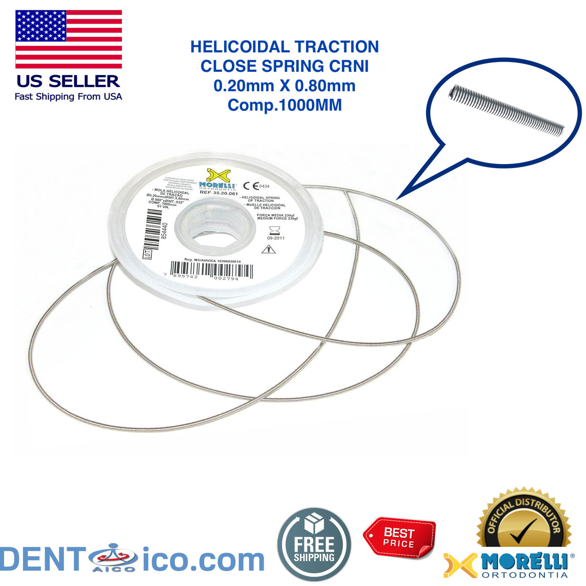 Orthodontic Helicoidal Close Spring 0.20x0.80mm for Dental Devices
