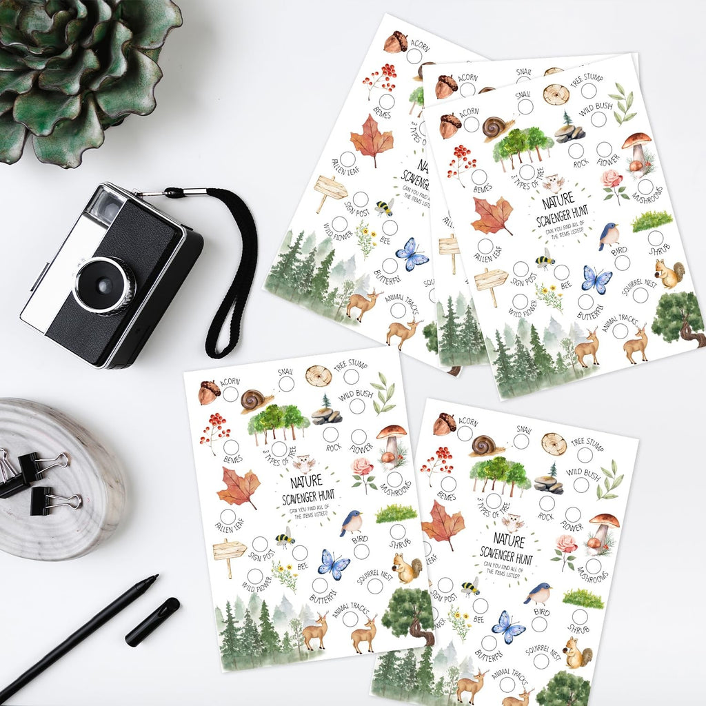 Nature Scavenger Hunt Cards Set for Outdoor Activities - 30 Pieces, 5x7 Inches