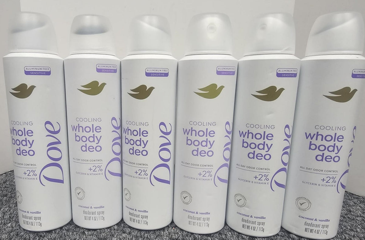 Six Pack of Dove Cooling Body Deodorant Spray Coconut Vanilla 4oz