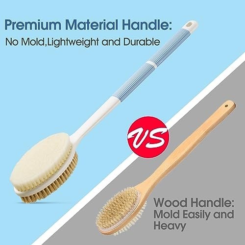 Long Handle Bath Brush with Stiff & Soft Bristles, 17.1 Inch Anti Slip Shower Scrubber