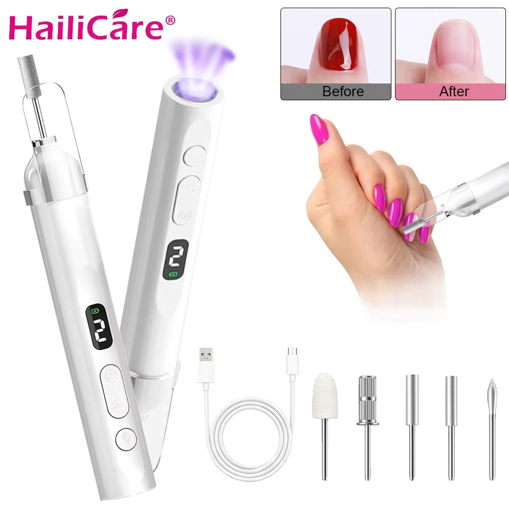 Cordless Electric Nail Drill for Thick Toenails Manicure Pedicure Set with UV Lamp & 6 Grinding Heads