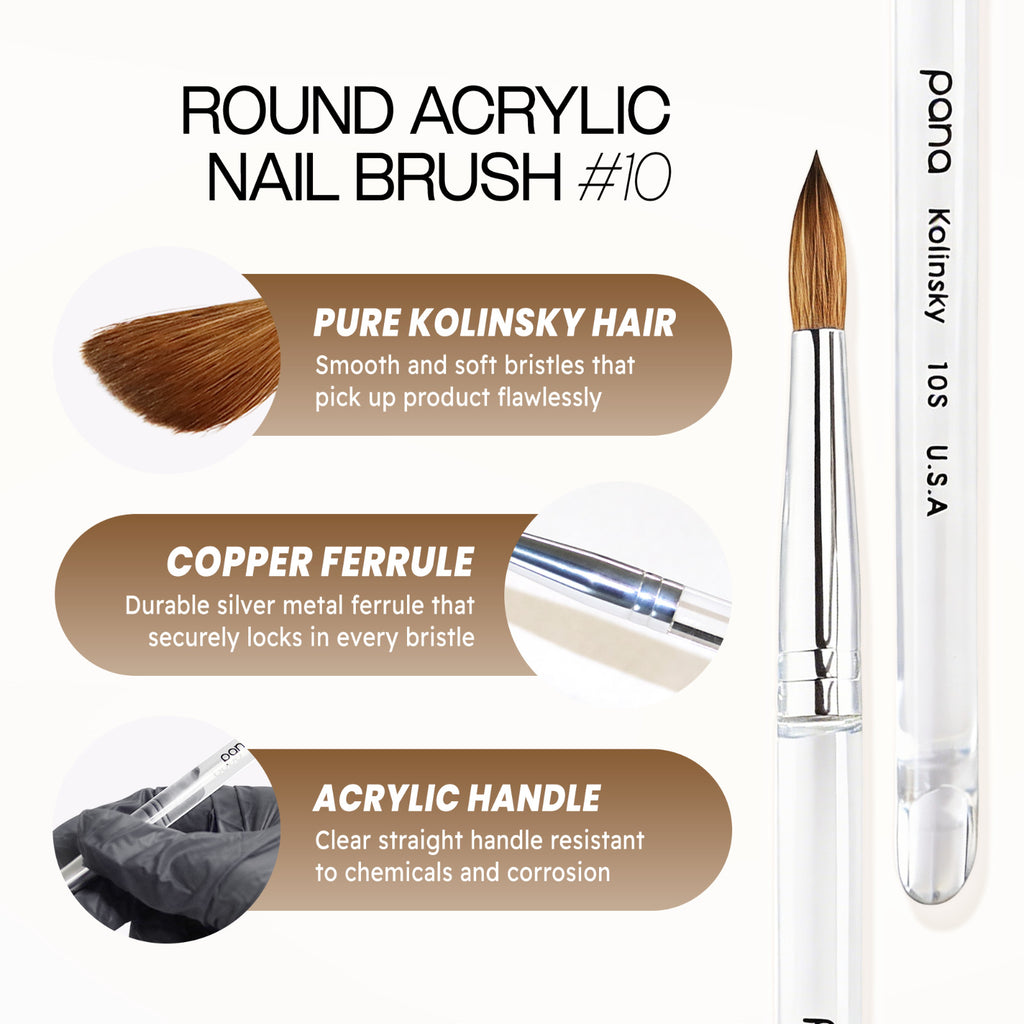 Professional Nail Art Brush Set - Kolinsky Sable with Acrylic Handle, Multiple Sizes