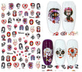 Woman Skull Flower Nail Stickers Day of the Dead Calavera Heart Decor