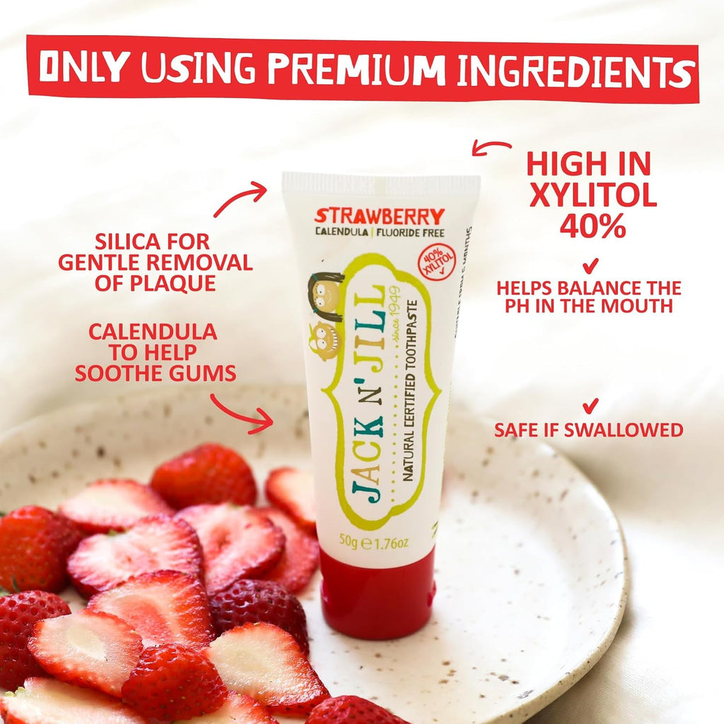 Kids Natural Toothpaste with Strawberry & Blueberry Flavors - Fluoride-Free 1.76 Oz Pack of 2