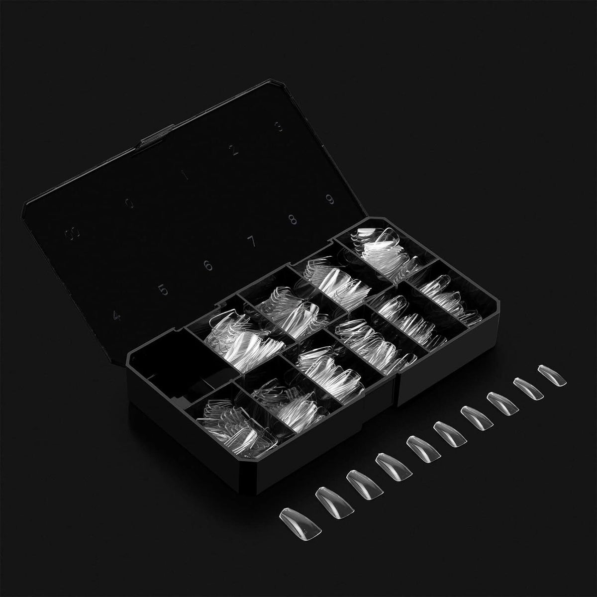 Gel Nail Tips Box - Sculpted Coffin Medium Size, 10 Sizes, 500pcs
