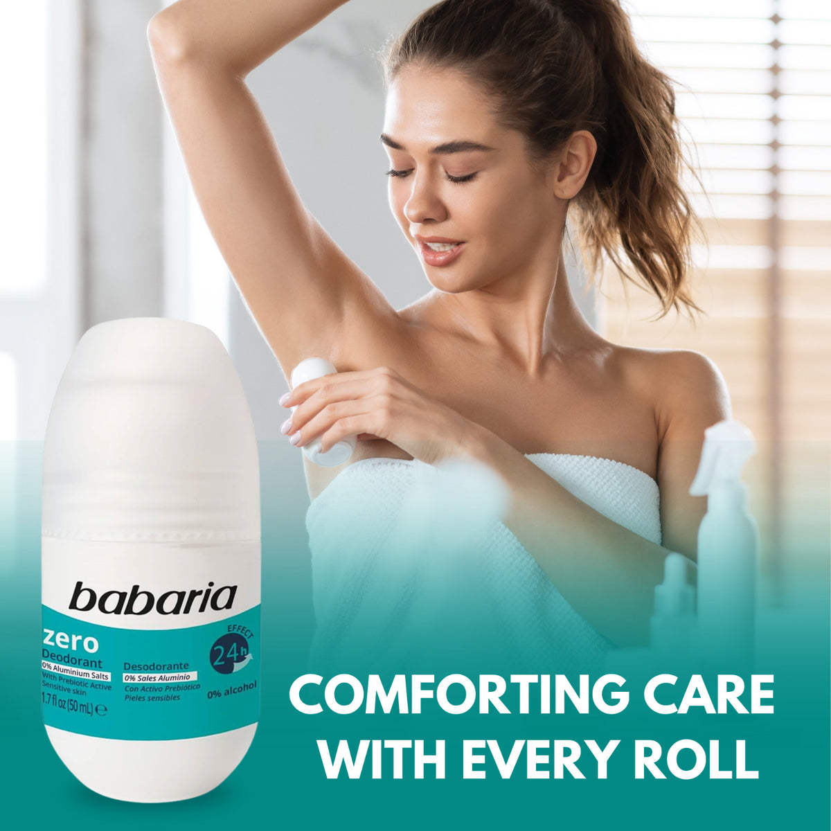 Zero Deodorant Roll-On 50ml - Alcohol-Free, 24H Odor Protection, No Salts