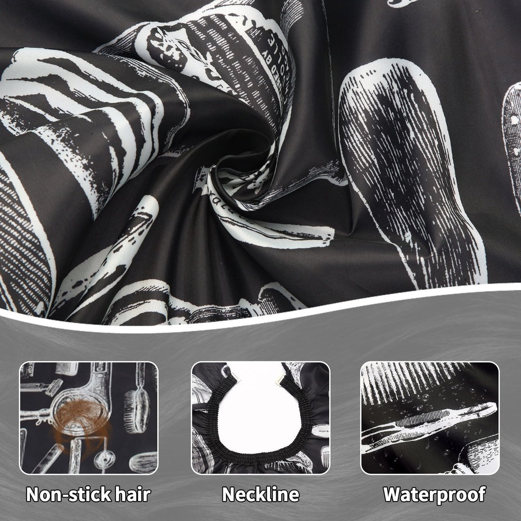 Professional Barber Cape Set with Neck Duster Brush - Large Black & White