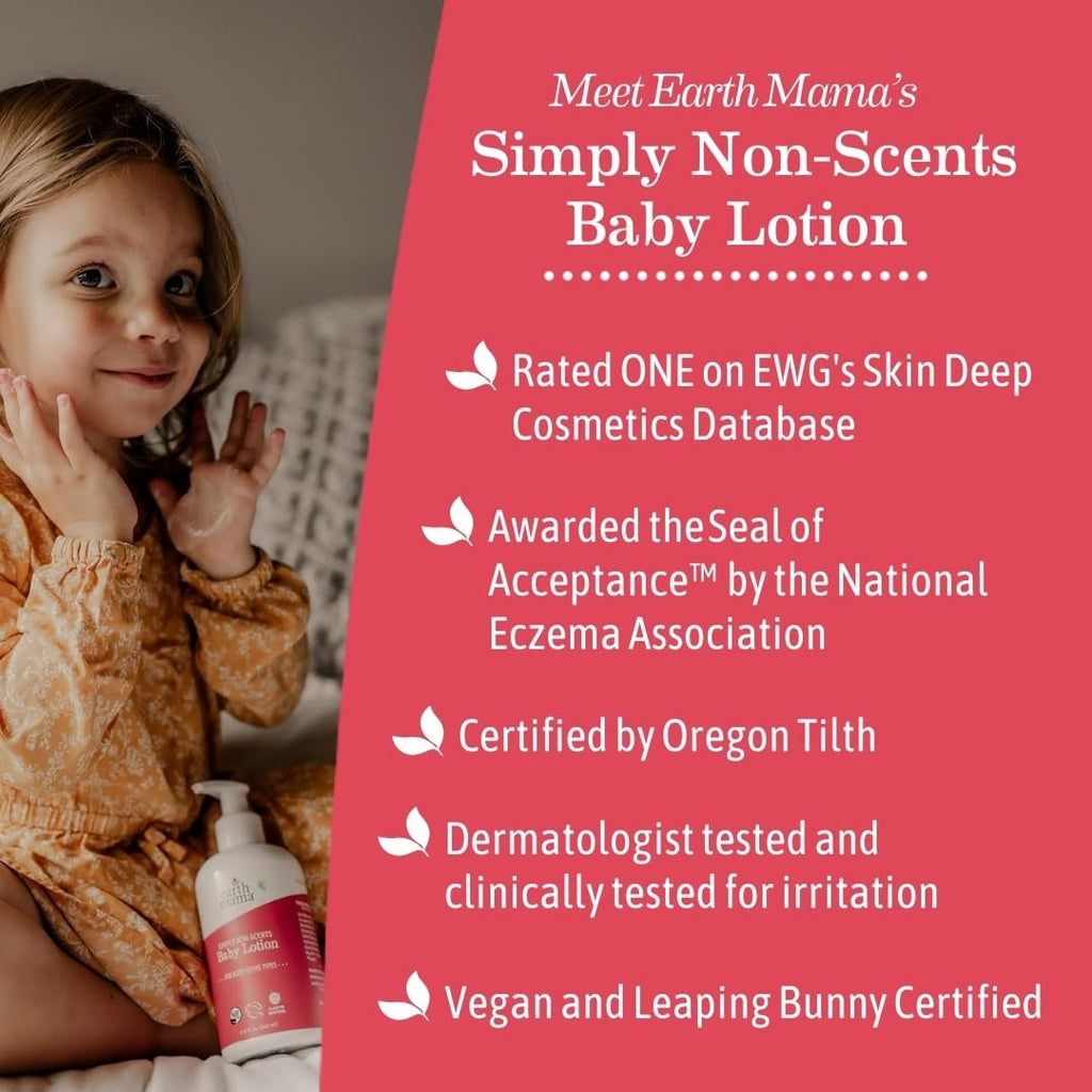Unscented Baby Lotion for Dry Skin 8 oz - Organic & Hypoallergenic