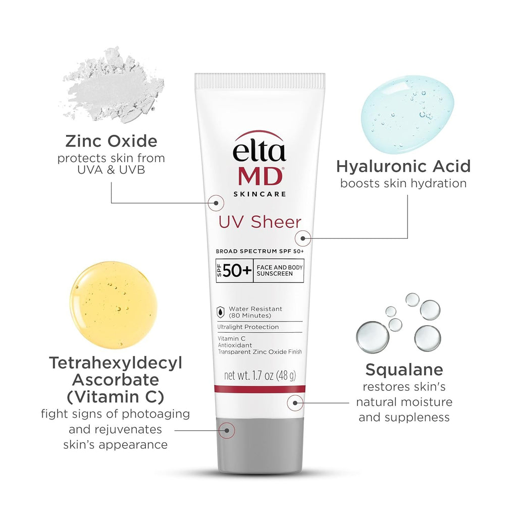 EltaMD UV Sheer SPF 50+ Sunscreen 50ml Hydrating, Water-Resistant Sun Protection