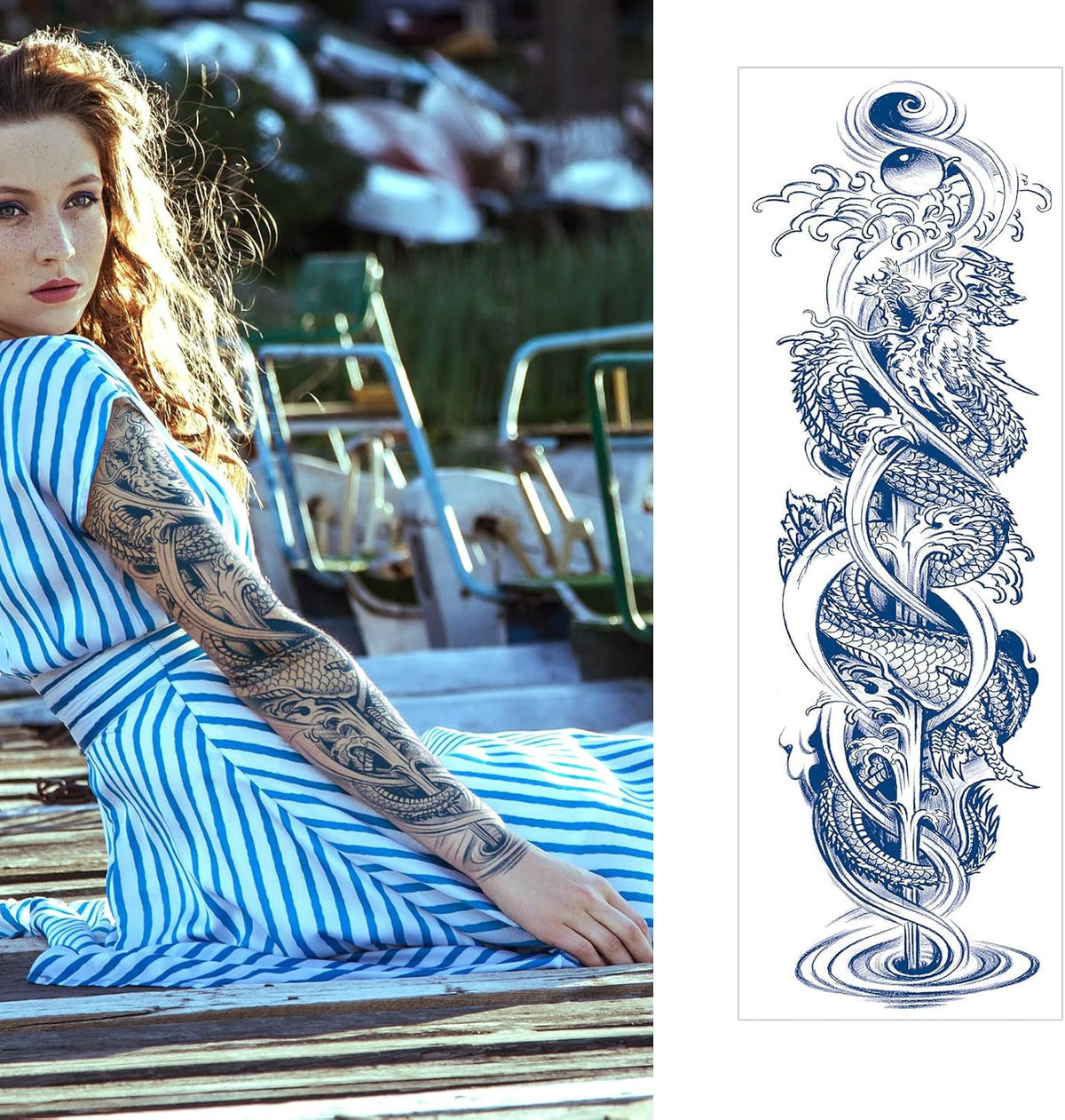 Semi-Permanent Full Arm Tattoo Sleeves for Men and Women - Realistic Fake Temporary Tattoos