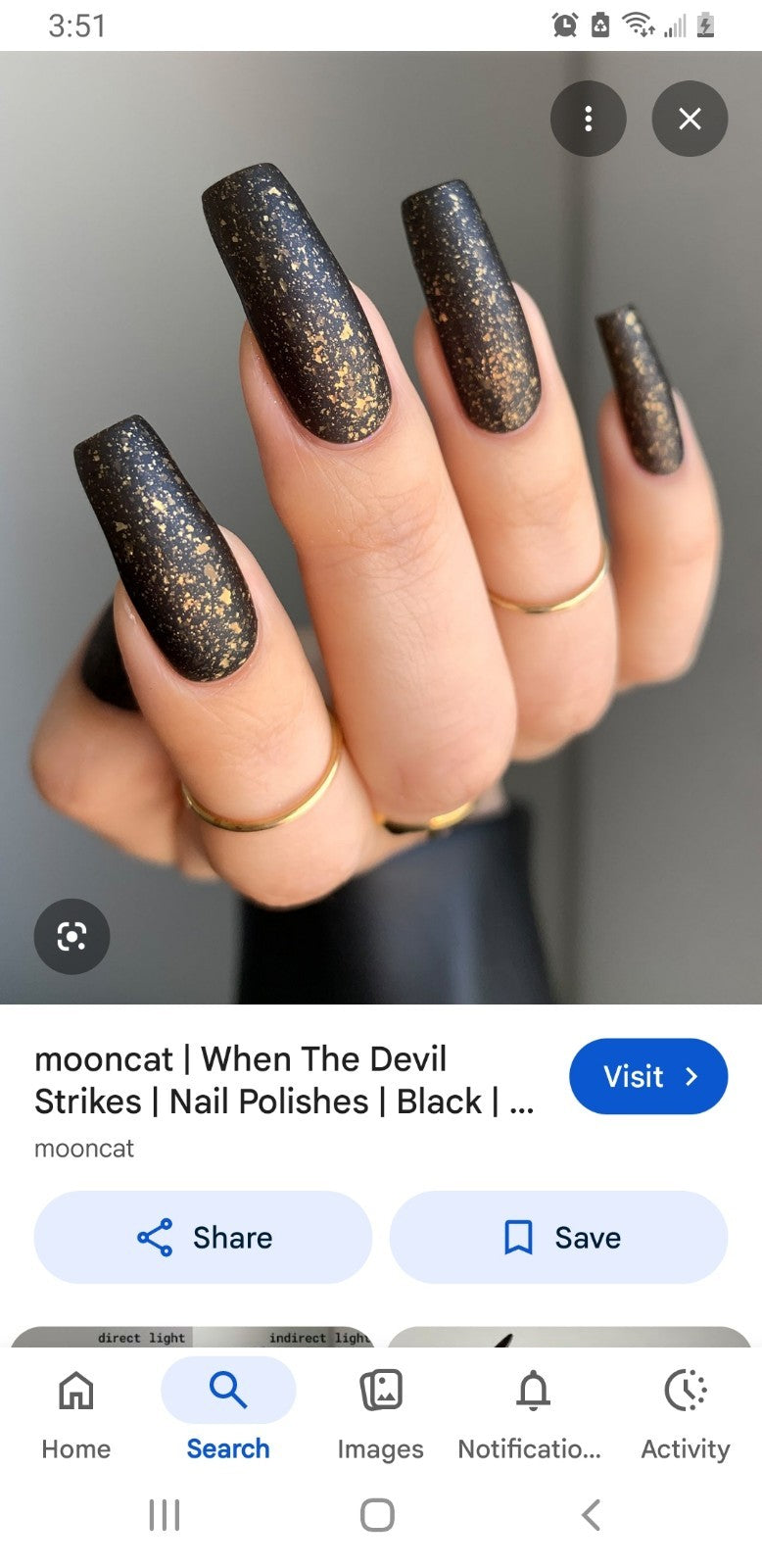 Matte Black Nail Polish with Gold Flakies - Long-lasting, Textured Finish
