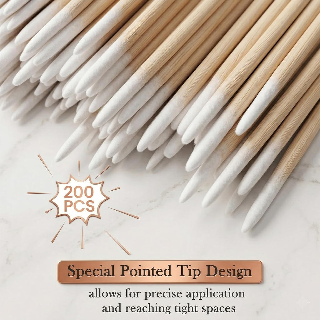 200PCS Pointed Cotton Swabs with Wooden Handles for Nail Art and Beauty