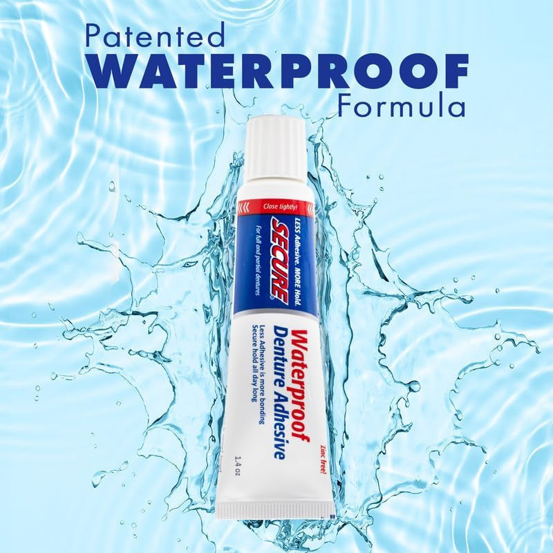 Waterproof Denture Adhesive - Zinc-Free, Extra Strong Hold for Upper & Lower Dentures