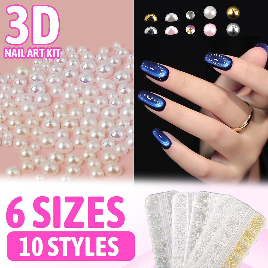Nail Charms Set with 3D Flowers Gems Pearls Rhinestones DIY Kit