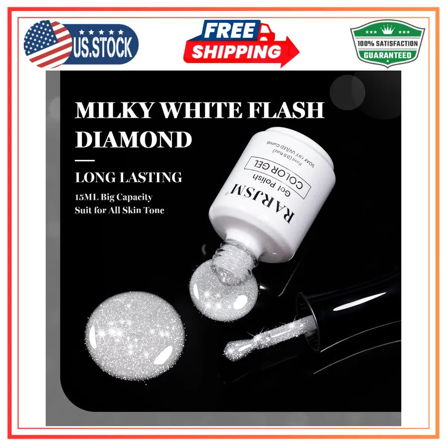 Milky White Reflective Glitter Gel Nail Polish with Diamond Effect