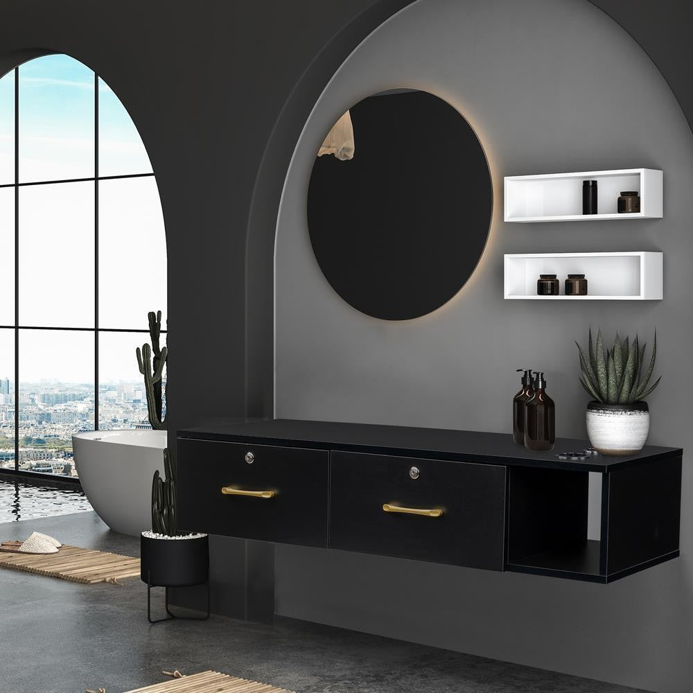 Wall Mount Styling Barber Station with Lockable Drawers and Tool Holders for Salon