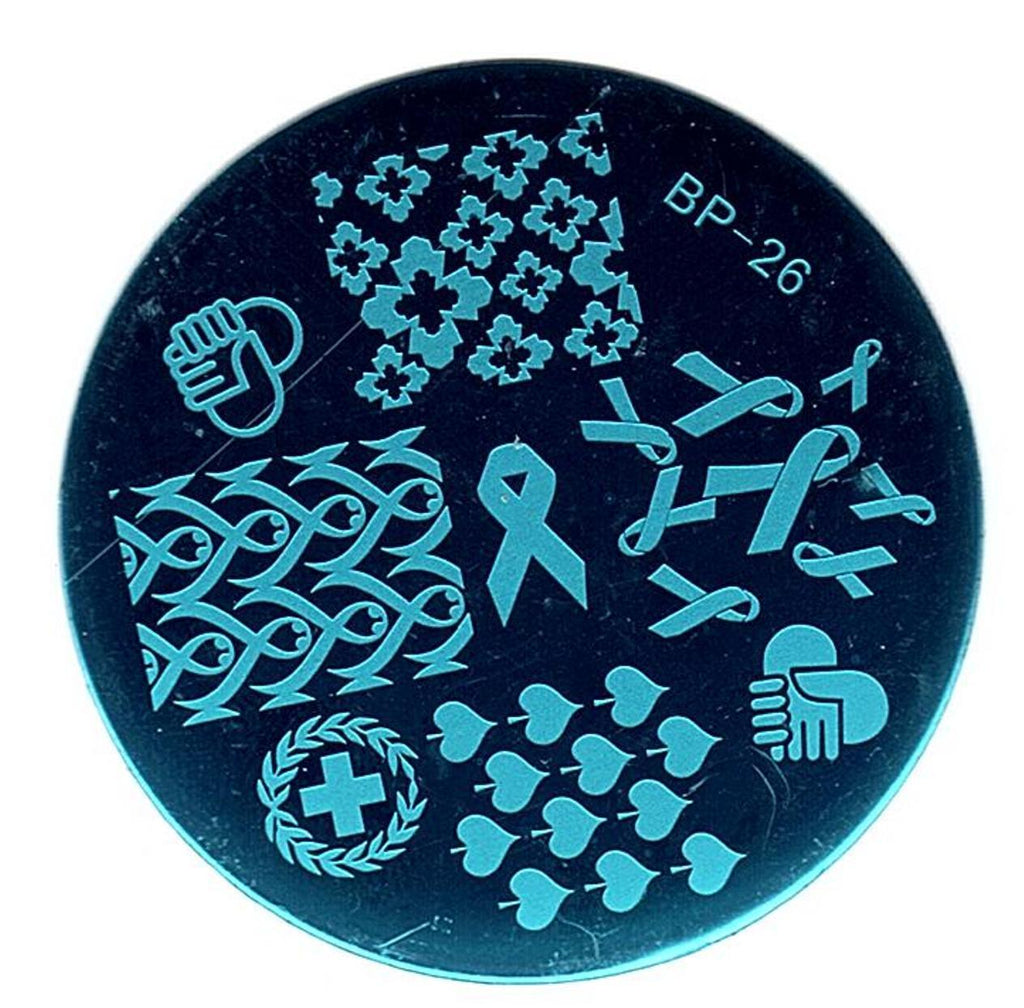 Nail Art Stamping Plate Breast Cancer Support Ribbon Design for Manicure