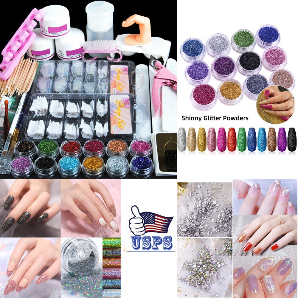 Beginner Acrylic Nail Kit with UV Gel & Glitter Powder for DIY Manicure
