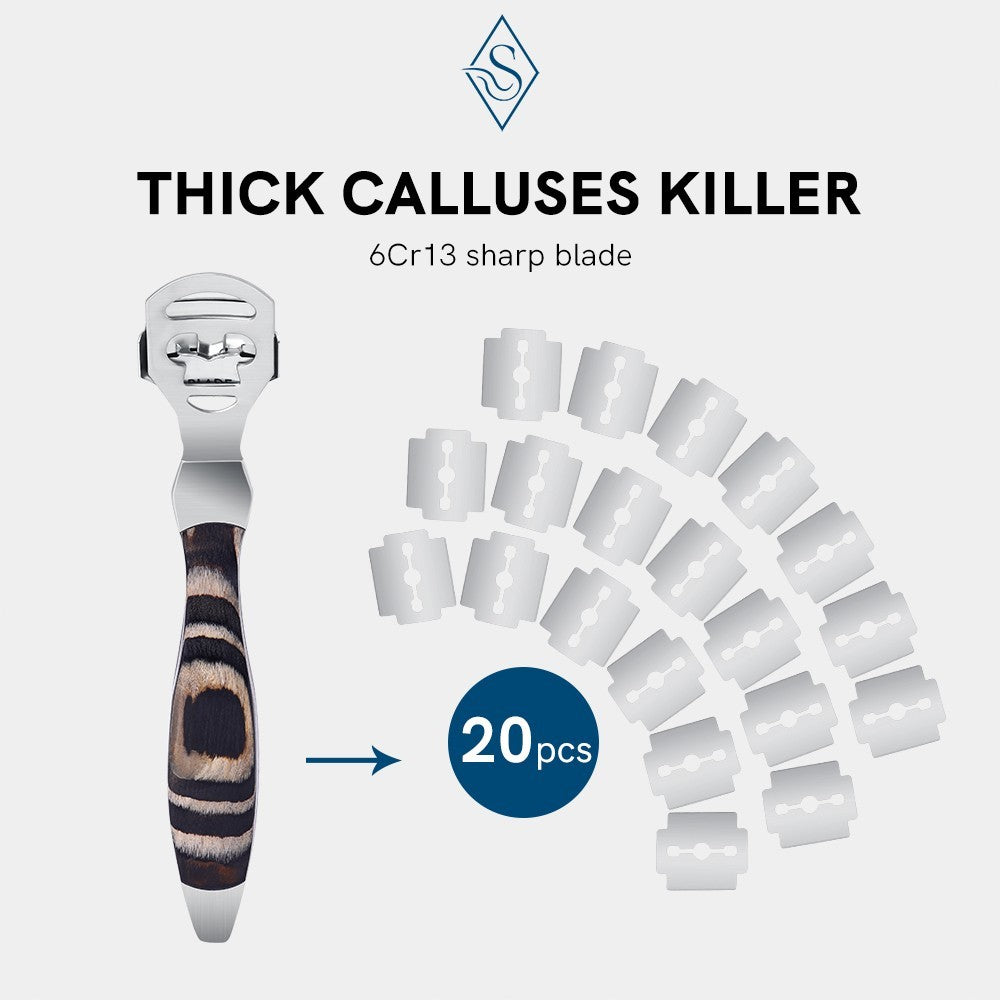 Pedicure Foot File Kit with Callus Remover & 20 Blades - Heel Scraper for Smooth Feet