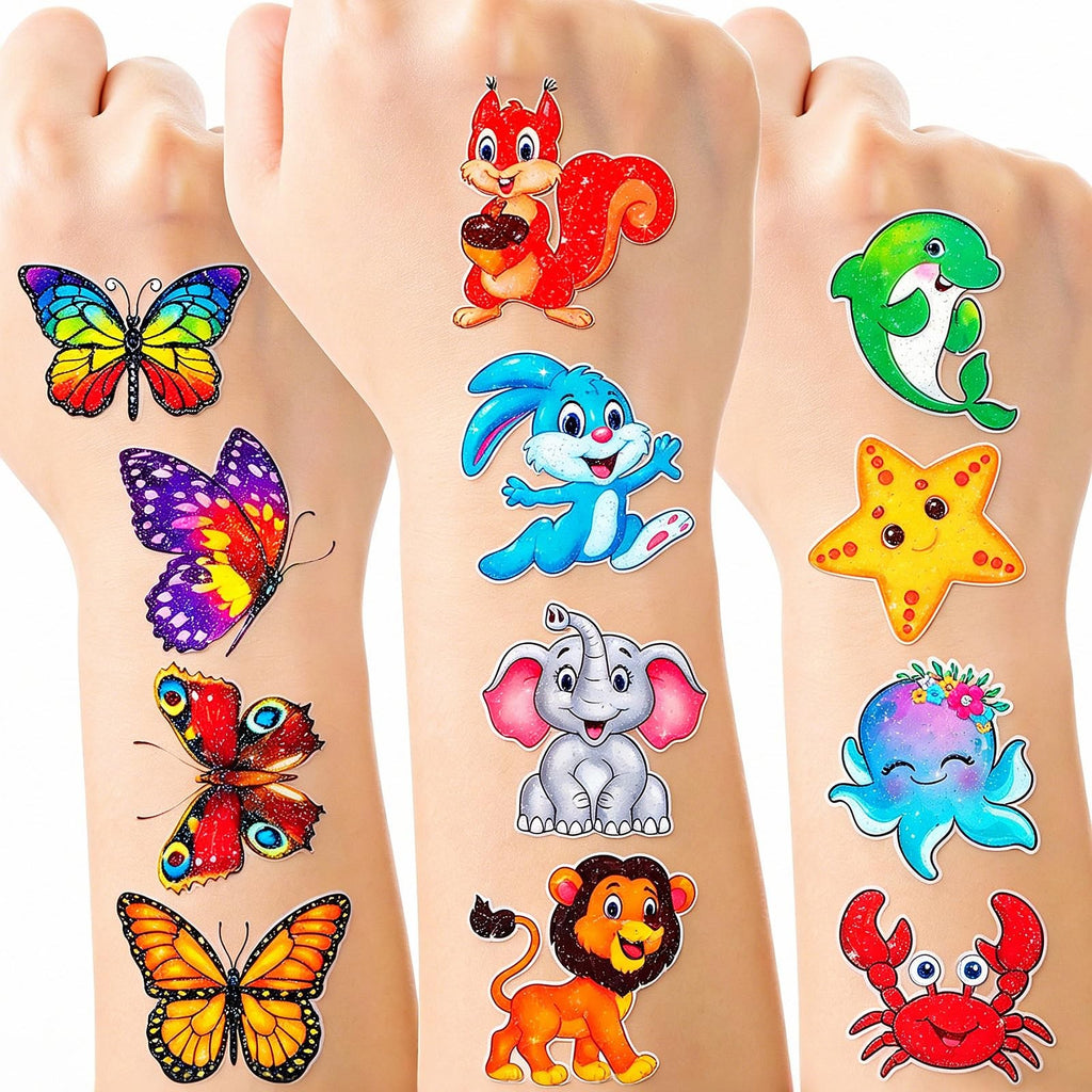 Habett Glitter Temporary Tattoos for Kids – 1.57" x 1.57" Multicolor Set