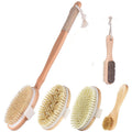 Natural Wooden Body Brush Set with Exfoliating Bristles & Long Handle