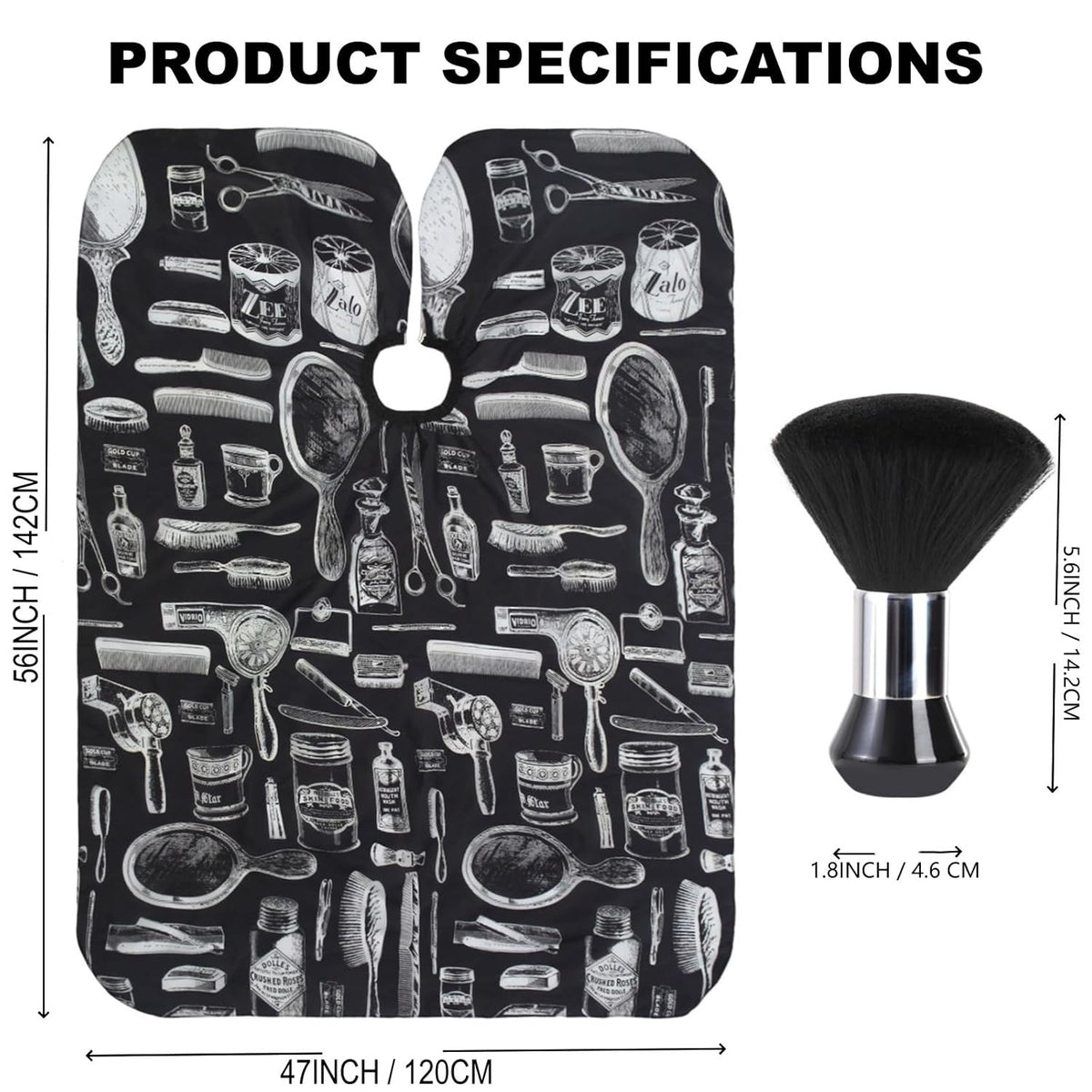 Hair Cutting Cape with Neck Duster Brush Large Salon Barber Set