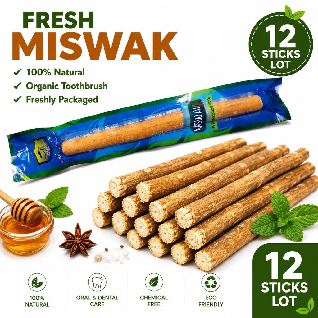 Natural Miswak Toothbrush Sticks 12 Pack for Oral Hygiene & Whitening
