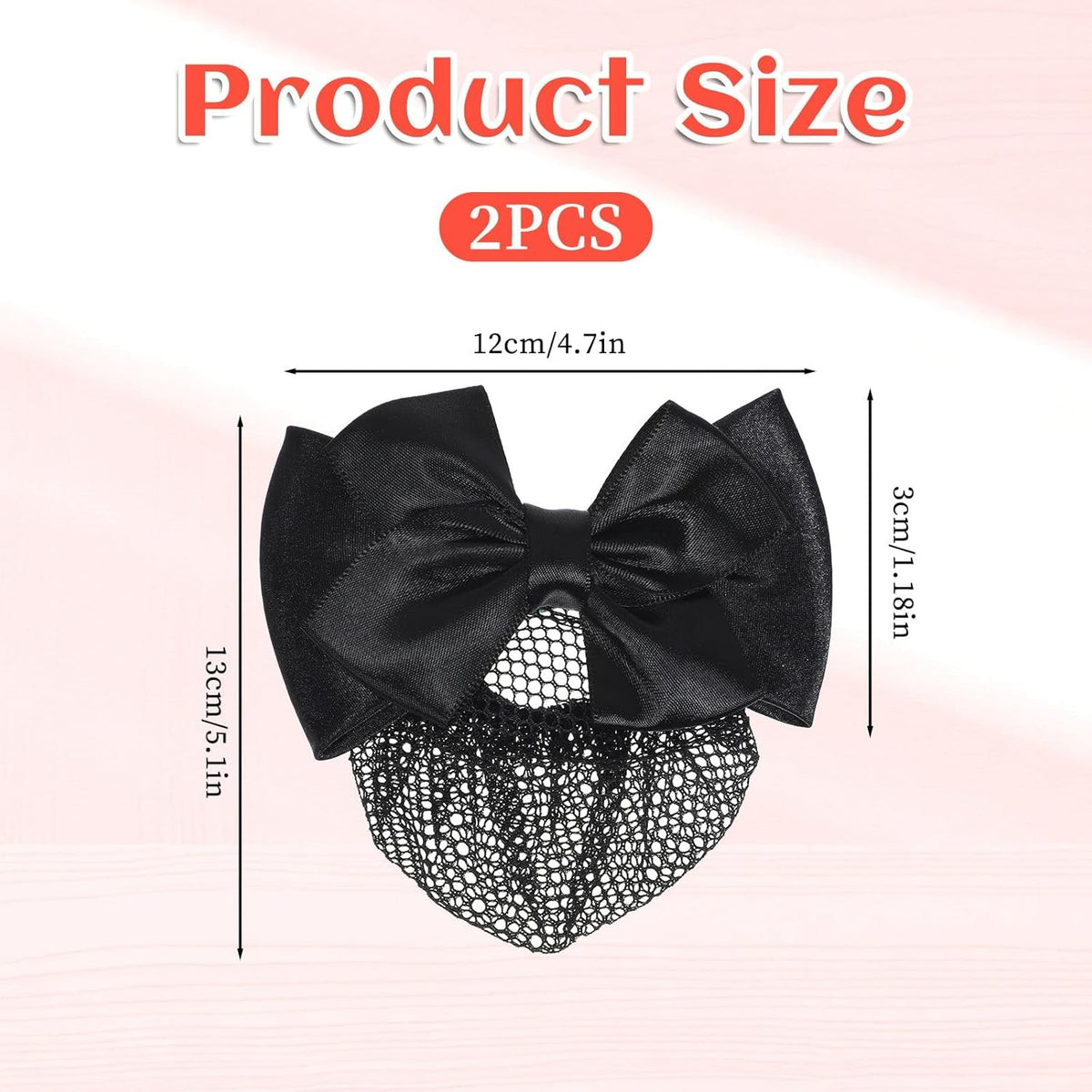 Women’s Satin Bow Hair Net for Buns - Black, Pack of 2