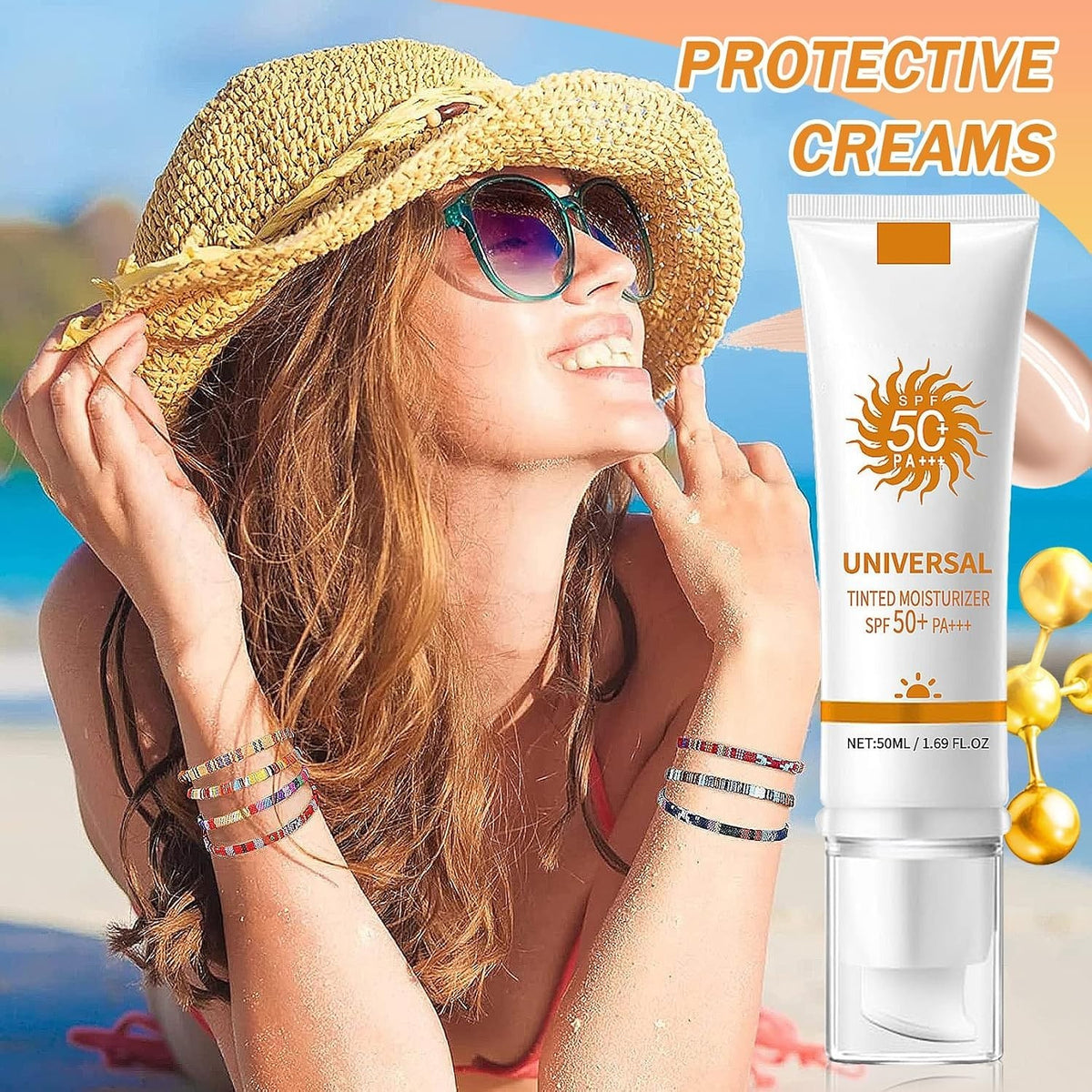 SPF 50+ Tinted Face Sunscreen with Moisturizer, Long-Lasting UV Protection