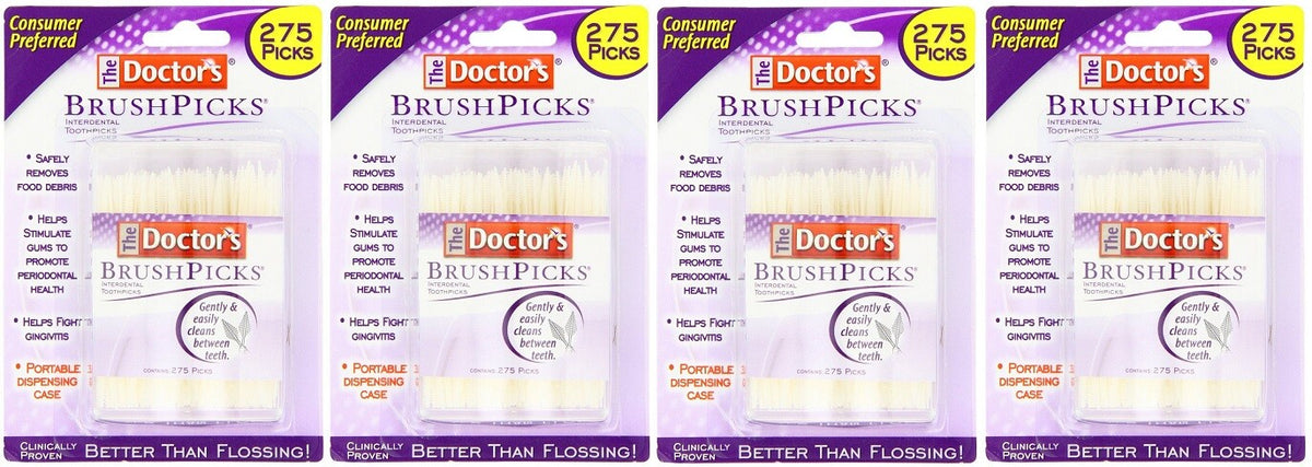 Interdental Toothpicks with Portable Dispenser - 275 Count, Pack of 4