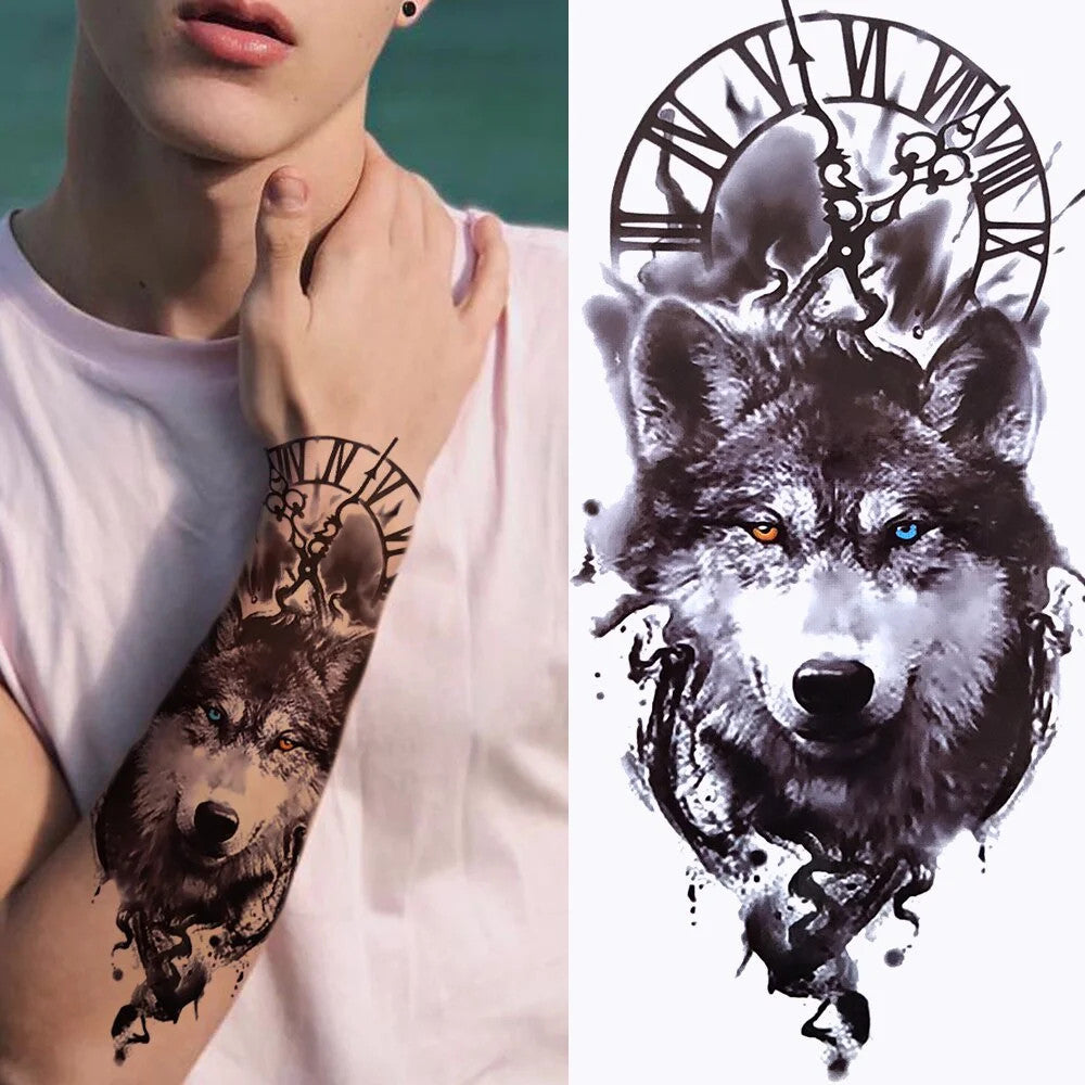 Temporary Tattoo Sticker Set for Men Women – Tiger Wolf Skull Flower Designs