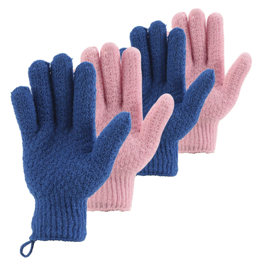 Longer Large Exfoliating Bath Gloves - 4 Pcs Body Scrubbing Mitts for Shower & Spa