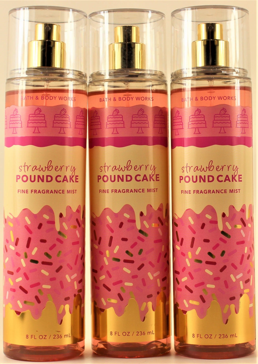 Bath & Body Works Strawberry Pound Cake Body Mist - 8oz, Pack of 3